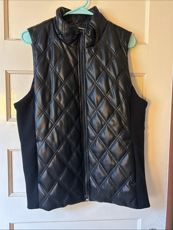 Chico's Jackets & Blazers - Chico's Black Quilted Faux Leather Vest with Ribbed Sides
